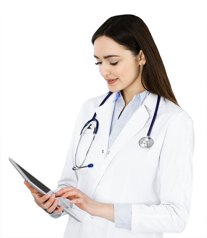 female doctor on a tablet